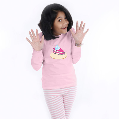 Pink Full Sleeve Girls Pyjama - Cake